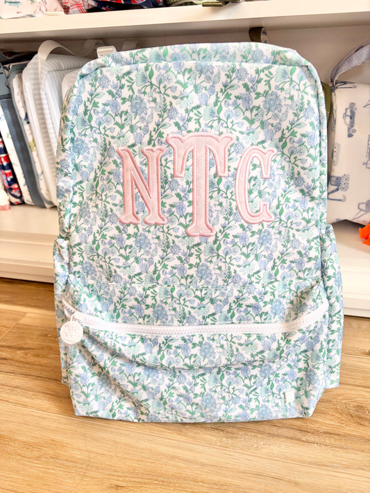 TRVL Hampton Floral Backpack- 3 Initial Applique