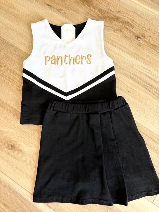 "Panthers" Black & White Cheer Uniform Skort Set