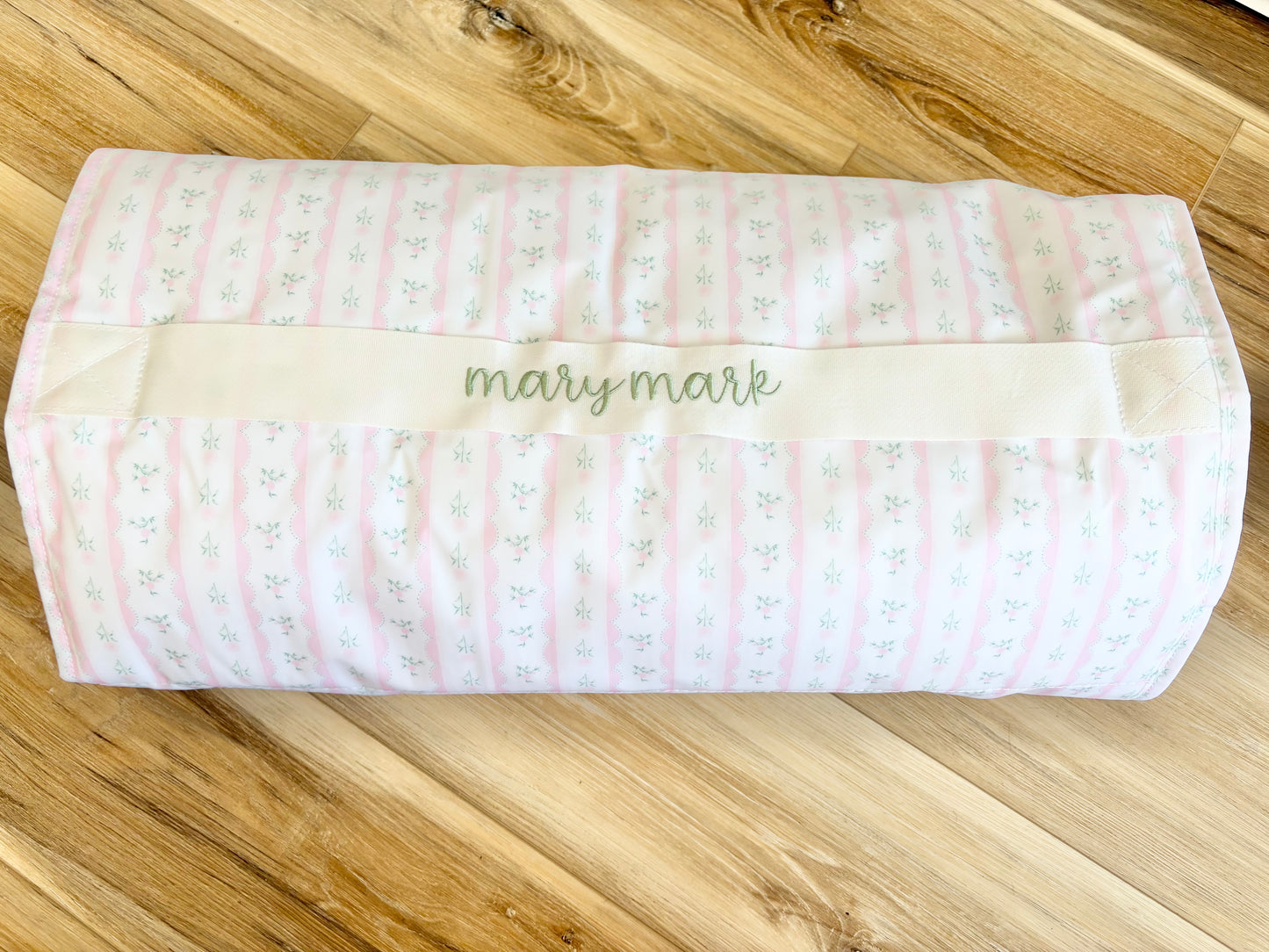 TRVL Pink Ribbon Floral Nap Mat with Sofie Font Name