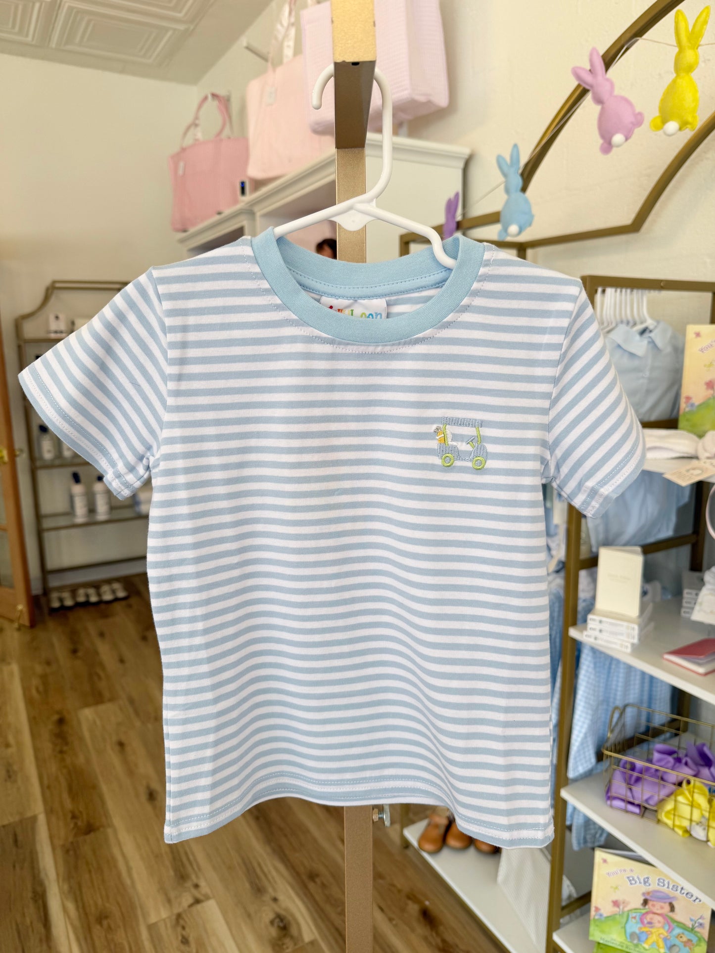 Jellybean Blue Stripe Golf Cart Tee