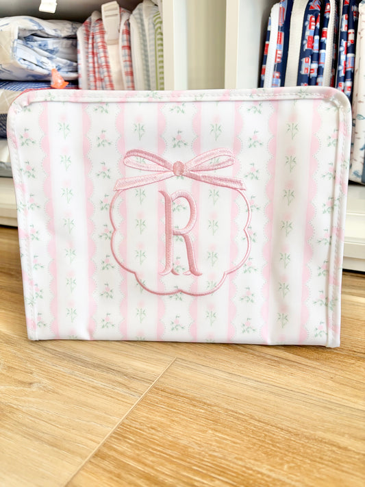 TRVL Pink Ribbon Floral Large Roadie - Bow Crest with Fishtail Monogram