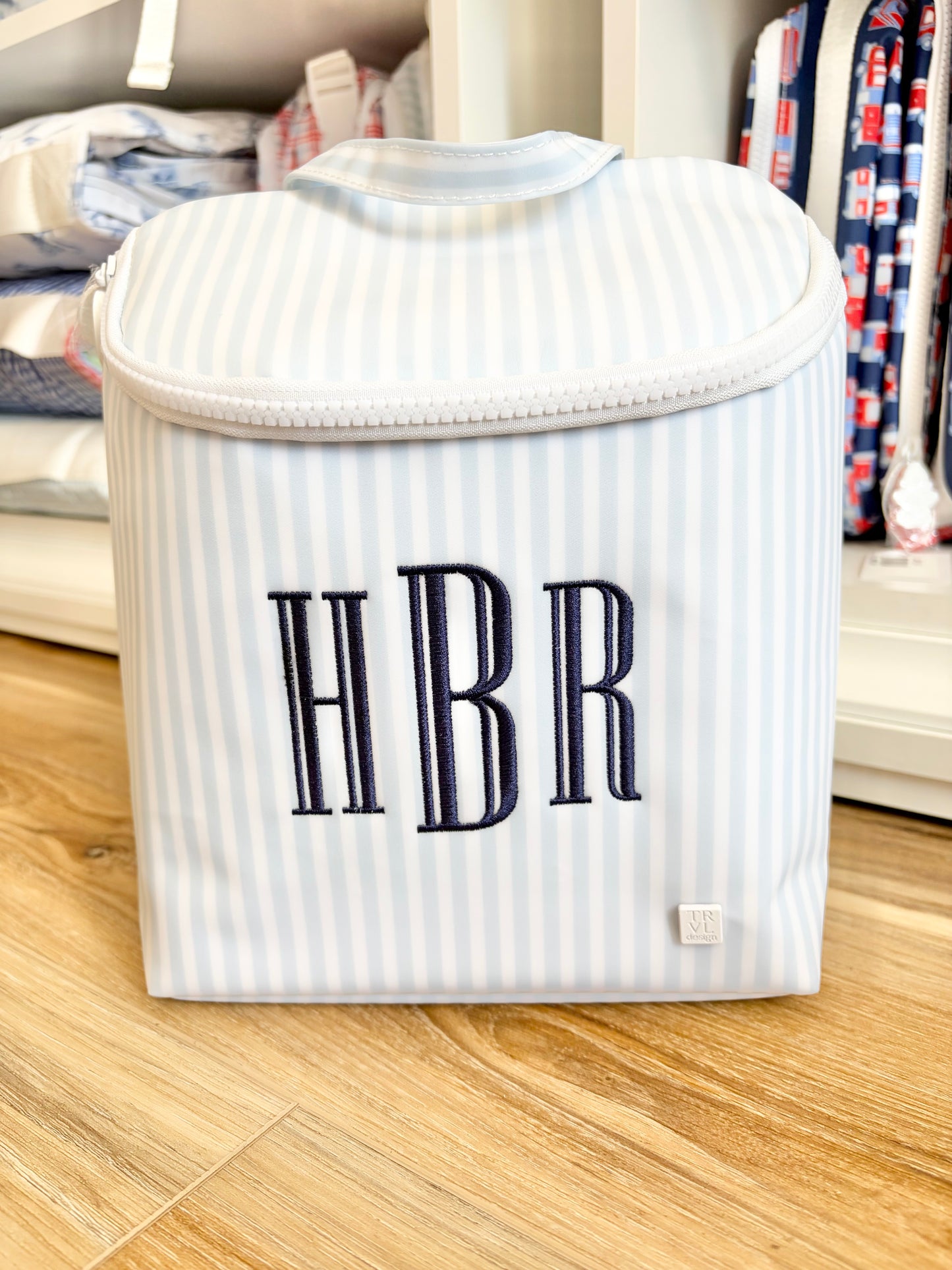 TRVL Blue Stripe Insulated Bag - 3 Initial Graved Font