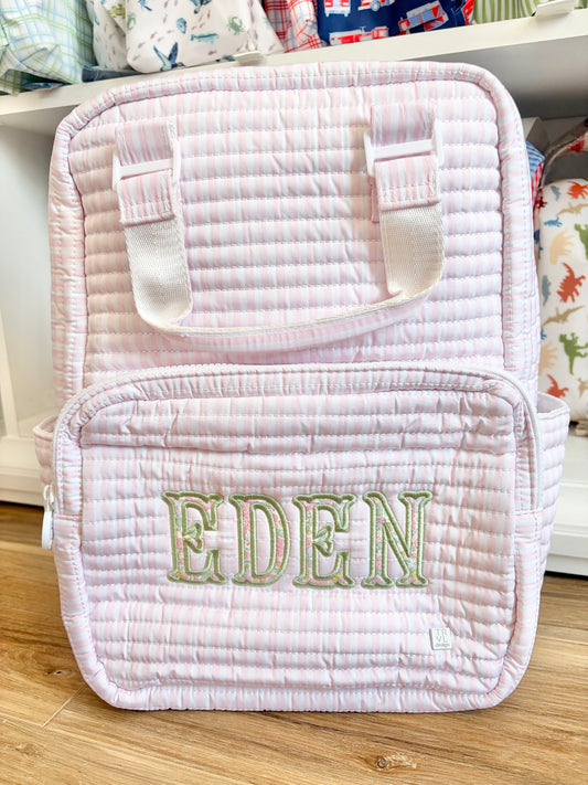 TRVL Pink Stripe Quilted All You Need Bag - Fishtail Applique Font