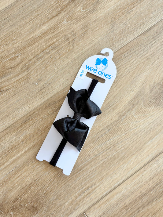 Wee Ones Black Extra Small Grosgrain Bow on Matching Skinny Nylon Band