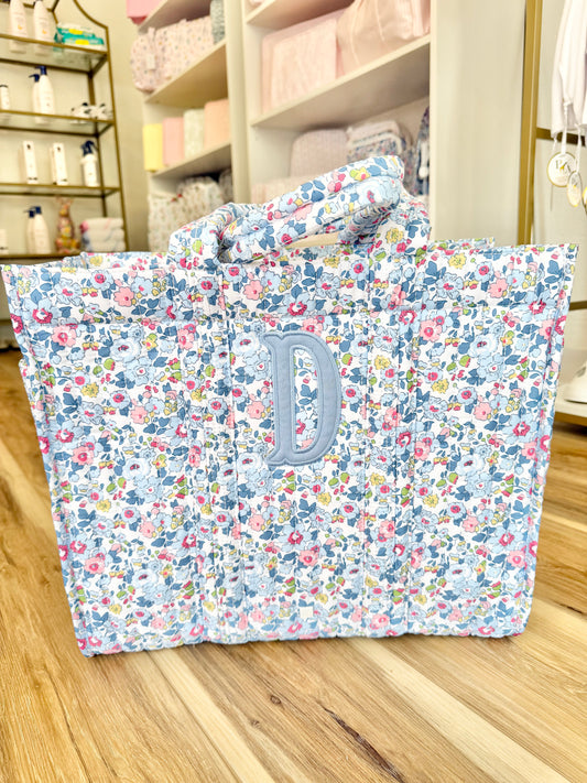 TRVL Bridgehampton Floral Quilted Tote- Single Initial Applique