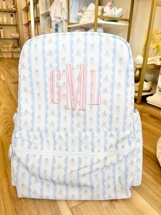 TRVL Blue Ribbon Floral Backpack with 3 Initials