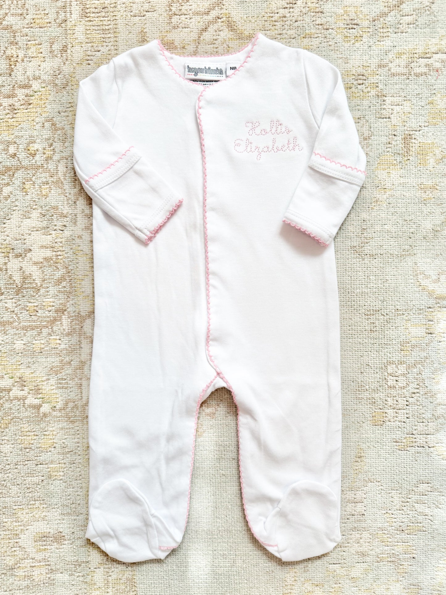 Pink Trim Baby Footie with Pink Mini Name