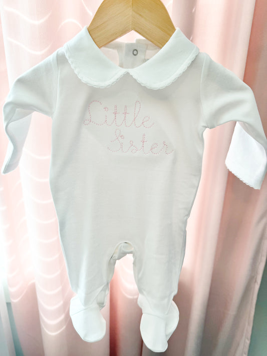 SOLID White Collar Footie with Pink Thread