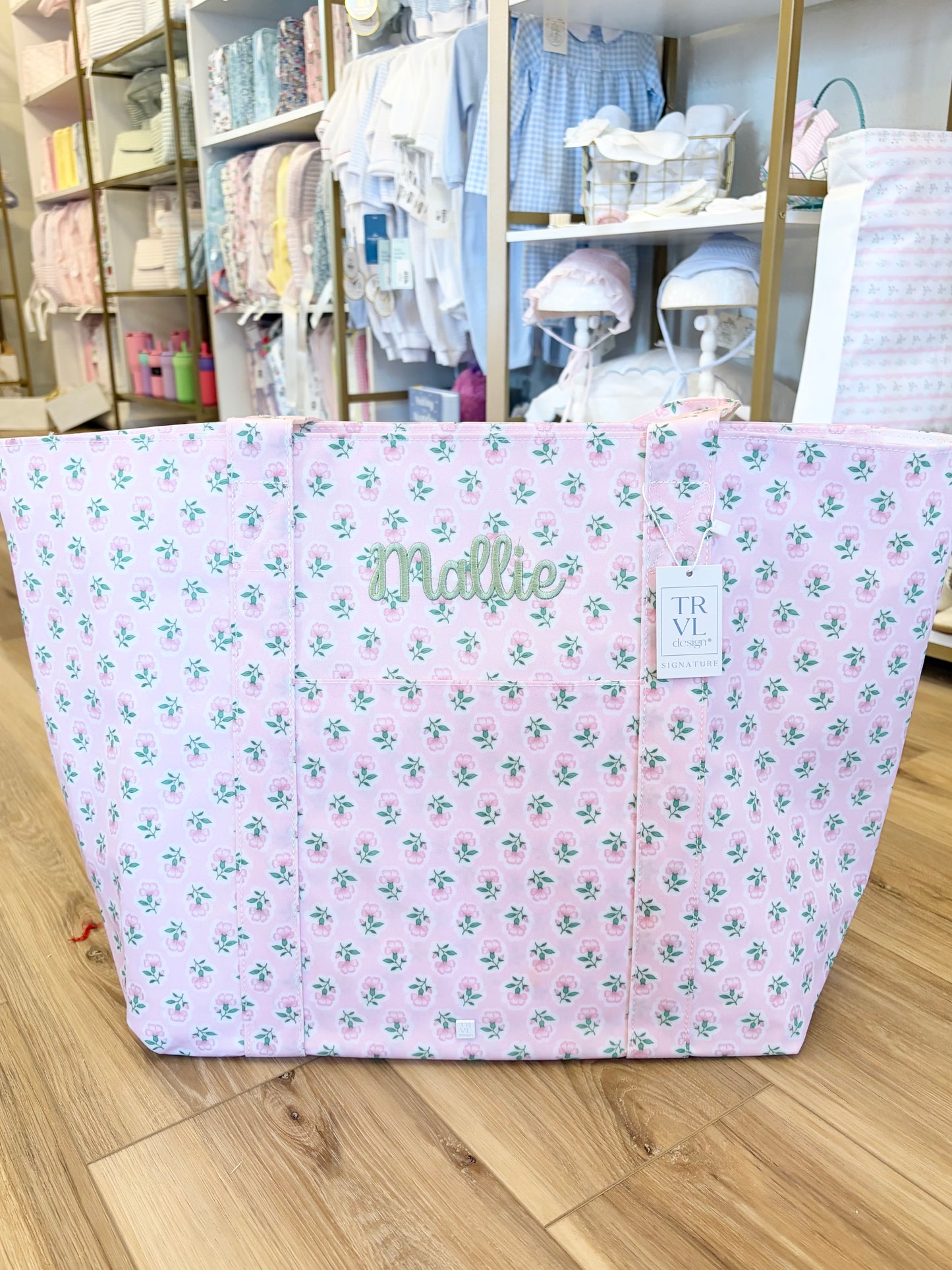 TRVL Pink Petite Fleur XL Tote with Single Name