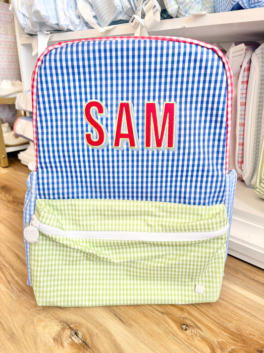 TRVL Classic Blue Plaid Backpack with Single Name