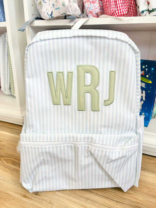 TRVL Pimlico Blue Stripe Backpack with 3 Initials