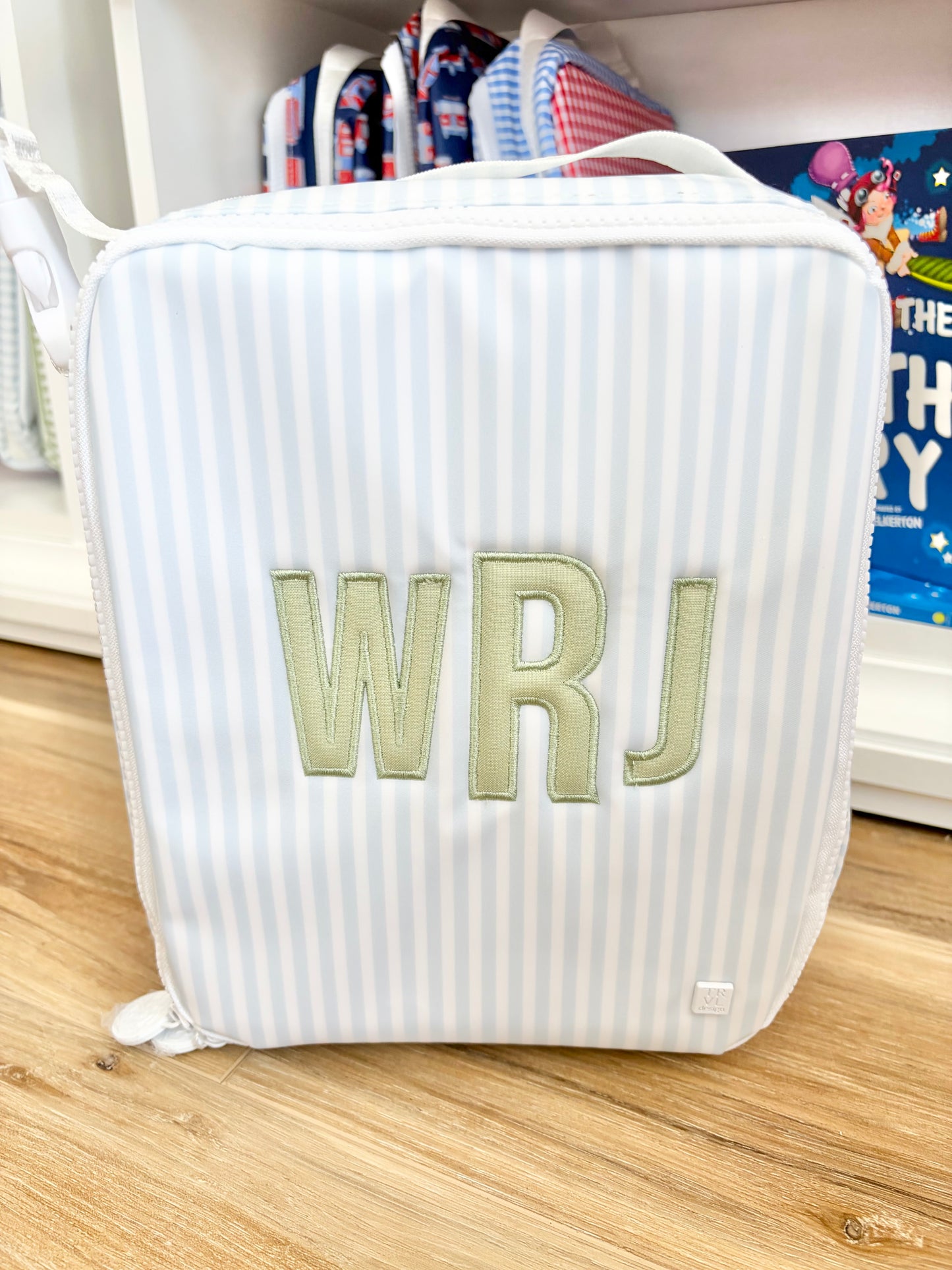 TRVL Pimlico Blue Stripe Insulated Lunch Box with 3 Initial Applique