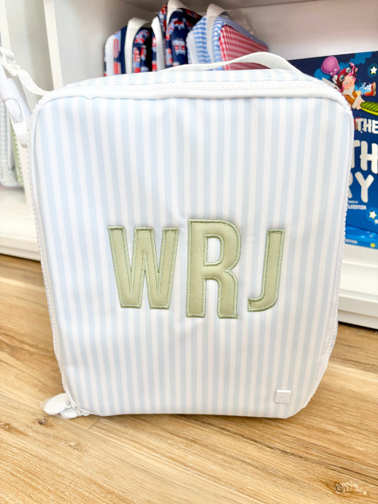 TRVL Pimlico Blue Stripe Insulated Lunch Box with 3 Initial Applique
