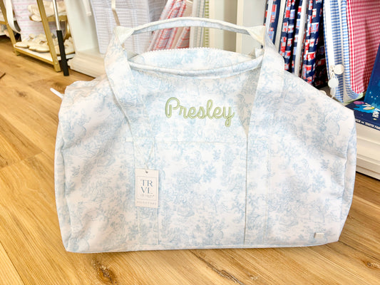 TRVL Blue Bunny Toile Duffle Bag with Single Name