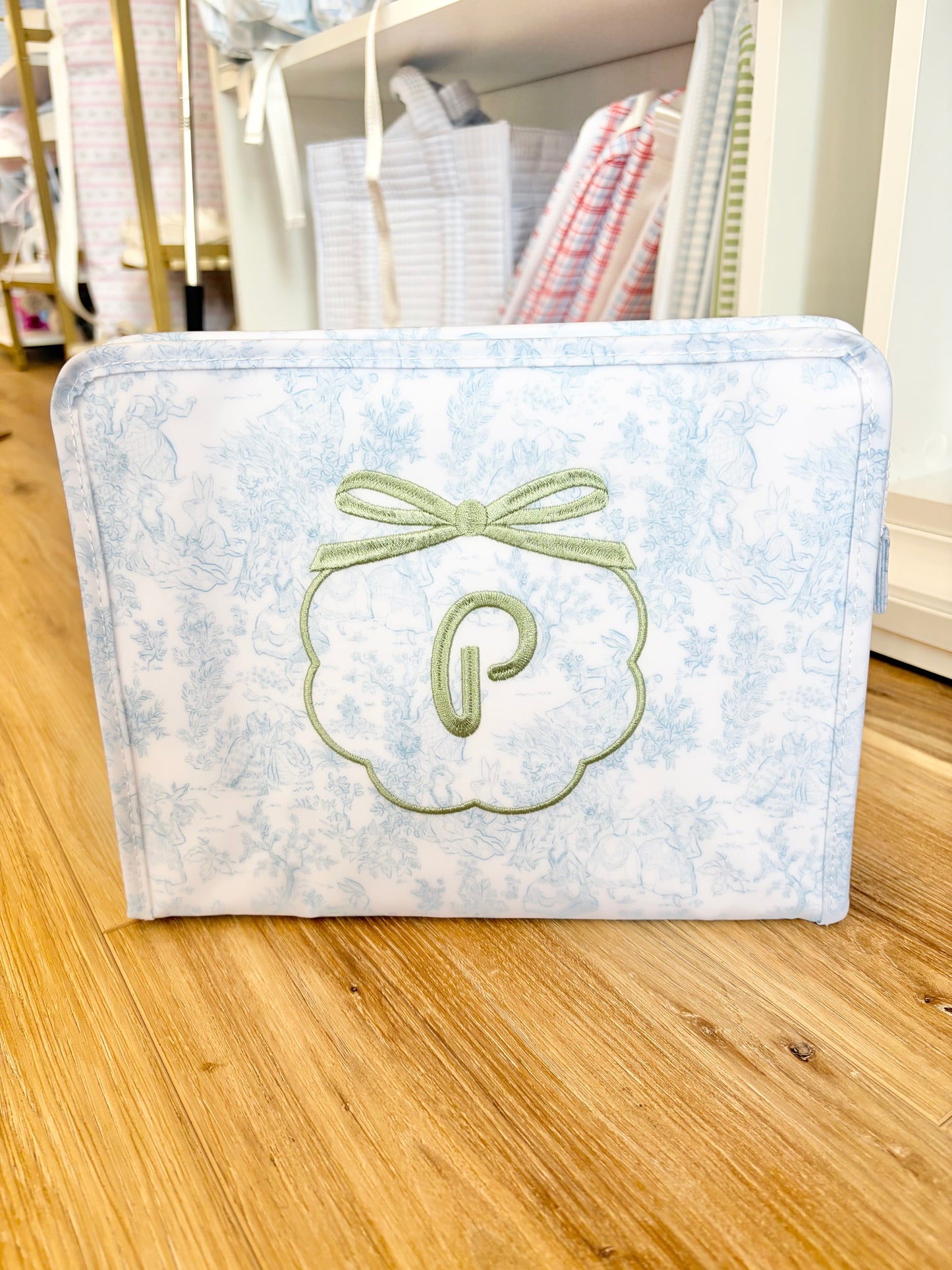 TRVL Blue Bunny Toile Large Roadie with Single Bow Design