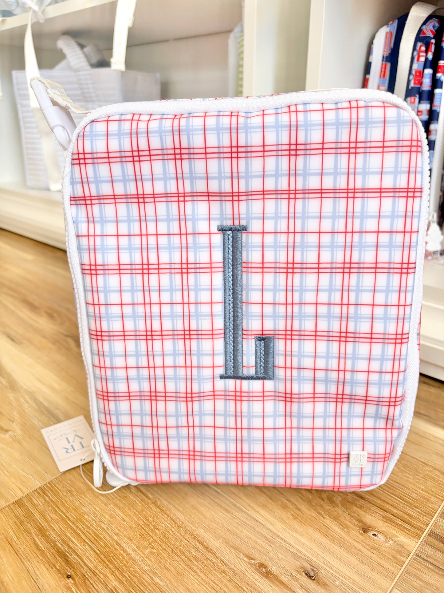 TRVL Classic Red Plaid Insulated Lunch Box with Single initial