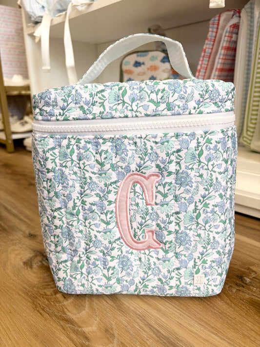 TRVL Hamptons Floral Quilted Insulated Bag- Single Initial Pink Applique
