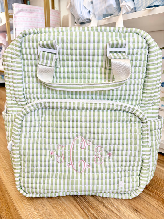 TRVL Sage Stripe Quilted All You Need Bag with Rose Initials