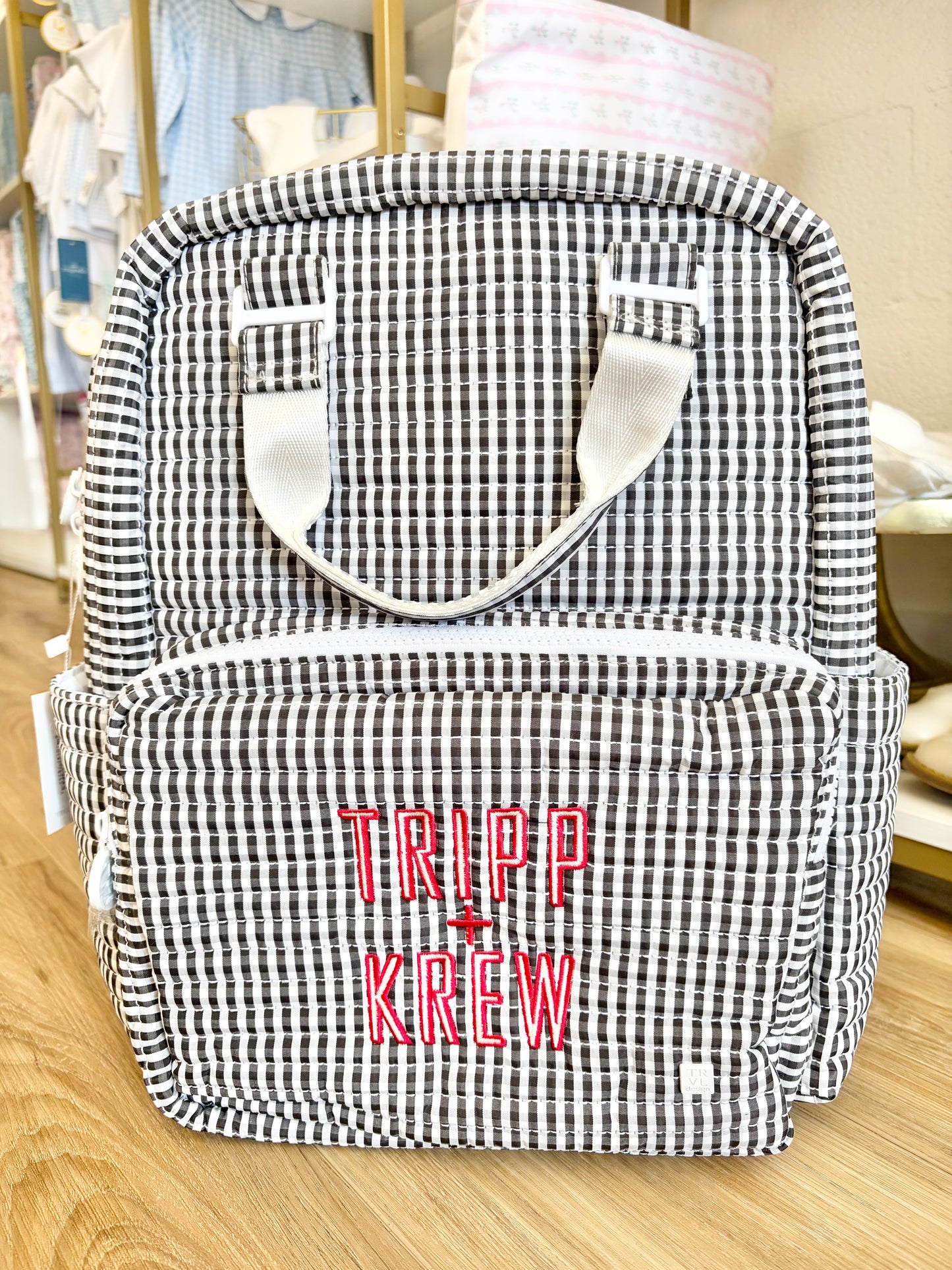 TRVL Black Gingham All You Need Bag with Double name