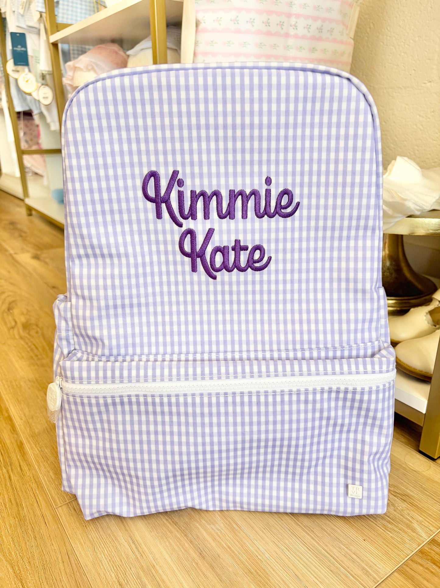 TRVL Gingham Lilac Backpack with Double Name