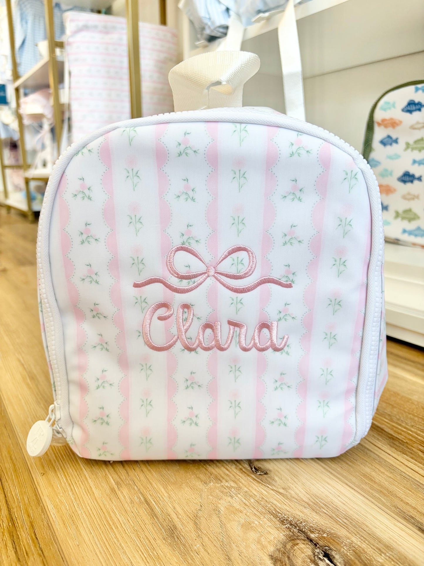 TRVL Pink Ribbon Floral Bring it lunch Box with Name and Bow Design