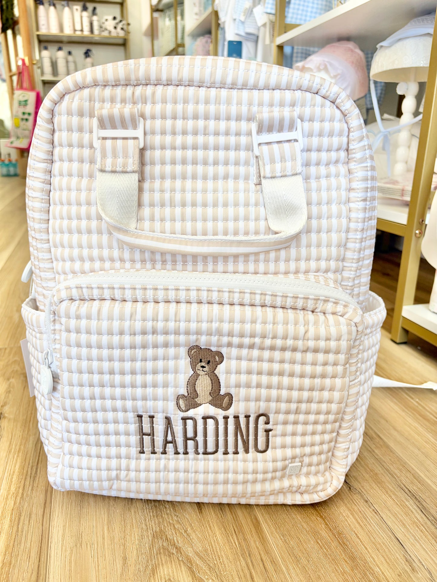 TRVL Sand Stripe All You Need Bag with Bear Design and Name