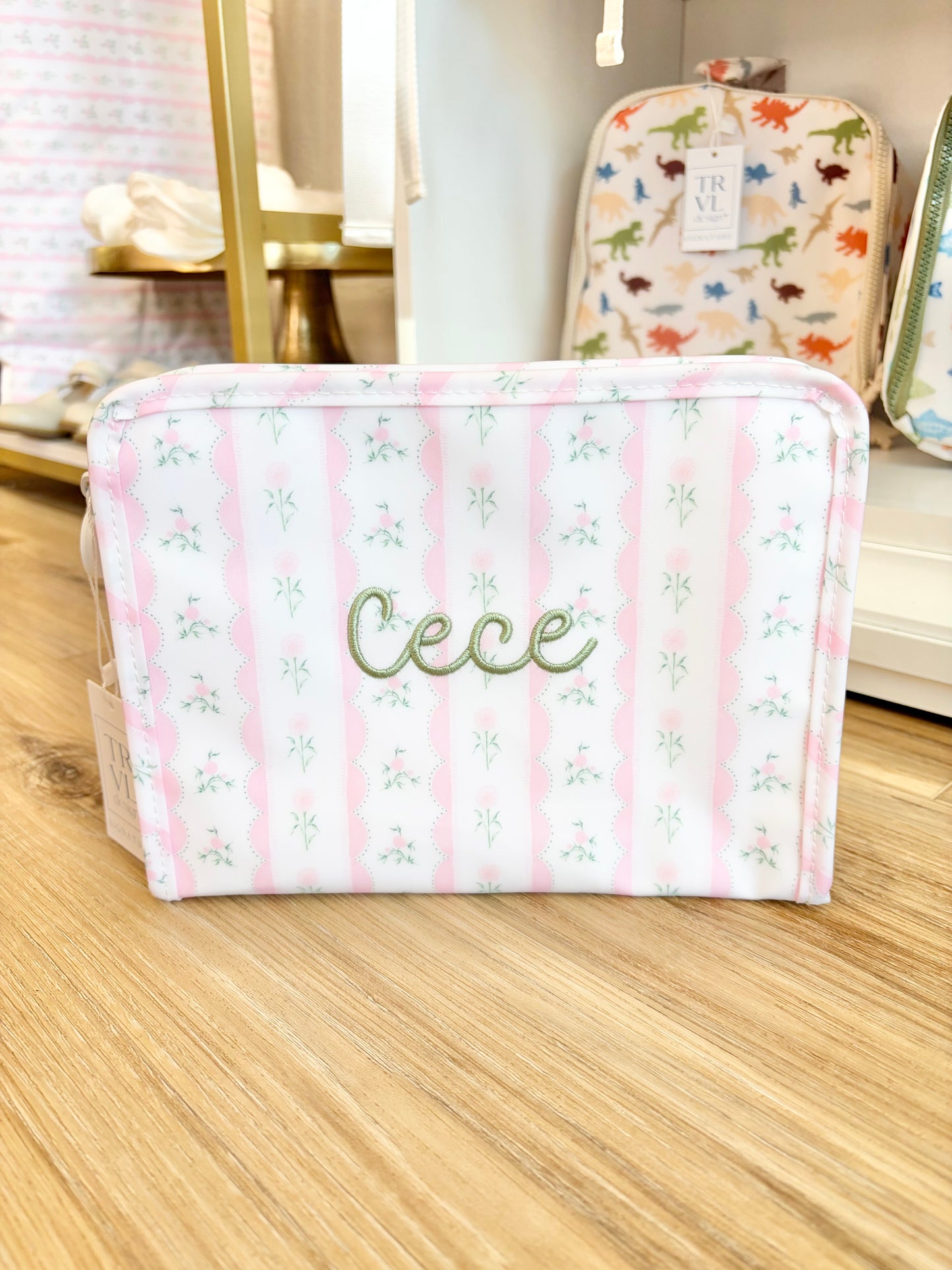TRVL Pink Ribbon Floral Medium Roadie with Sage Spirit Font