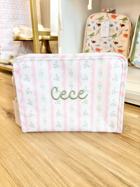 TRVL Pink Ribbon Floral Medium Roadie with Sage Spirit Font