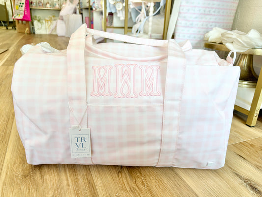 TRVL Pink Plaid Weekender Duffle with 3 Initials