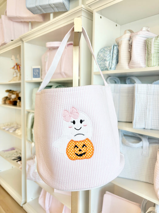 Light Pink Seersucker Halloween Applique Bucket