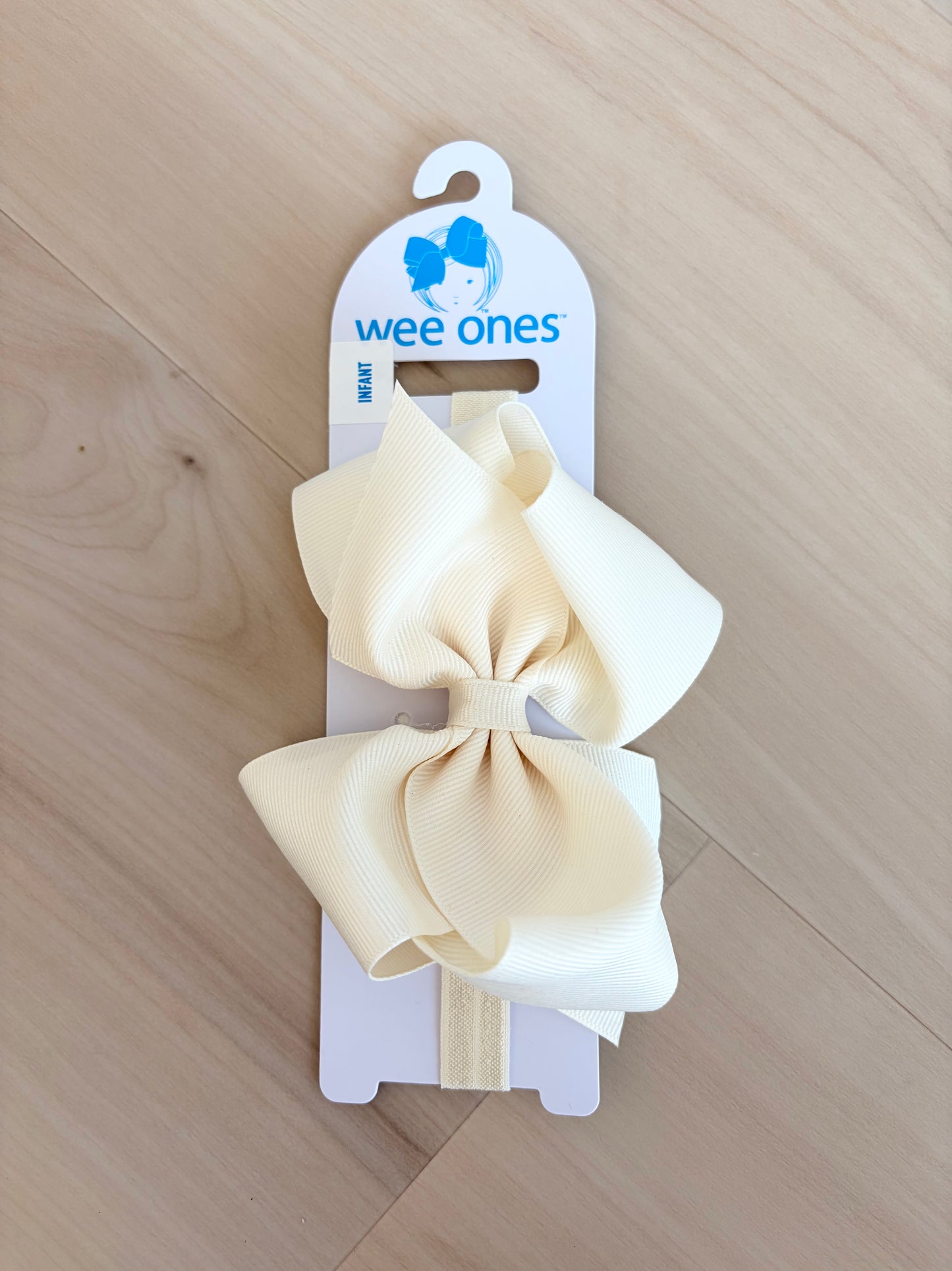 Antique White Mini King Classic Grosgrain Girls Hair Bow on Baby Band