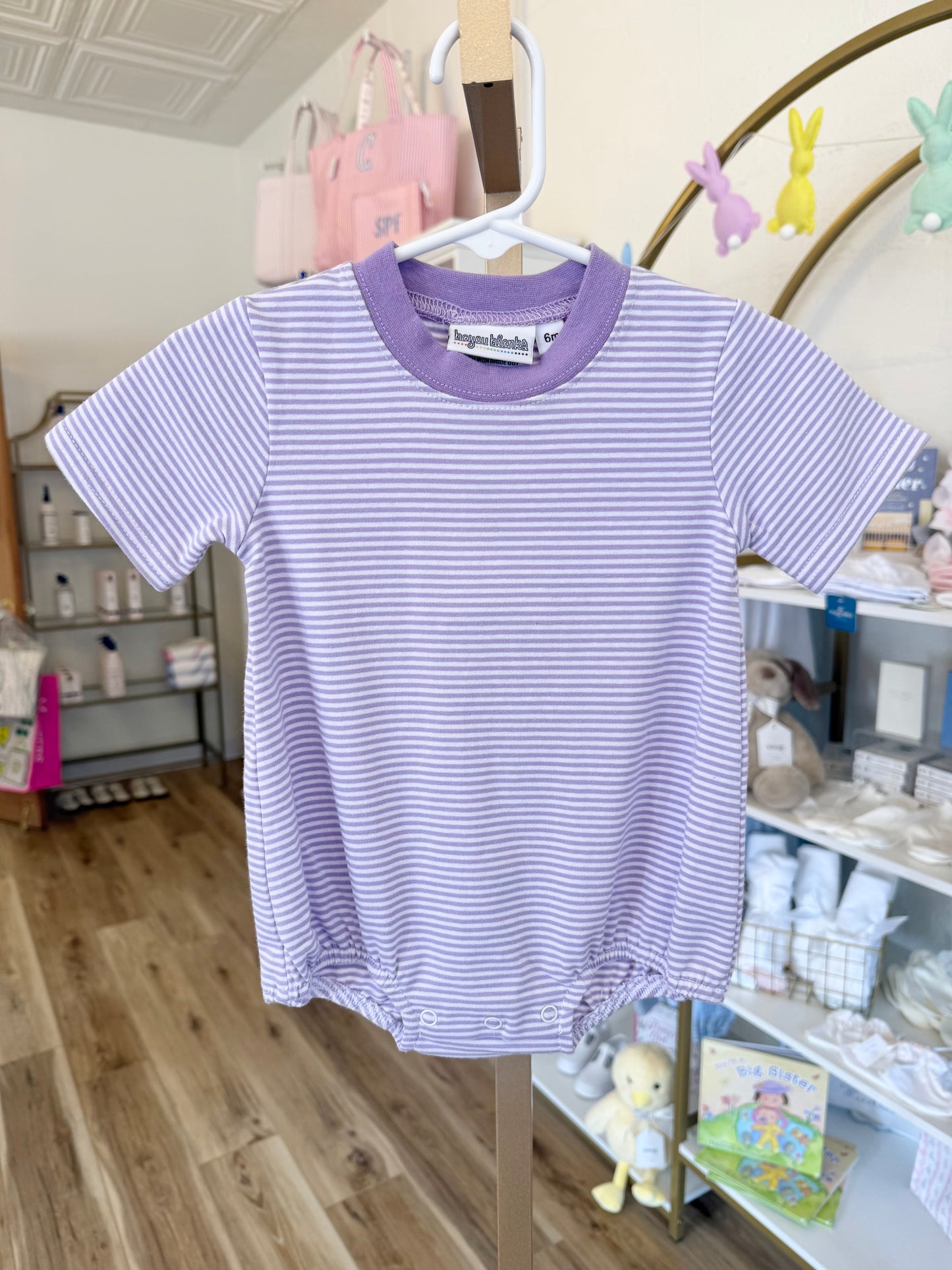 Lavender Stripe Short Sleeve Bubble