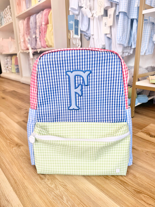 TRVL Blue Patch Backpack- Single Applique Initial