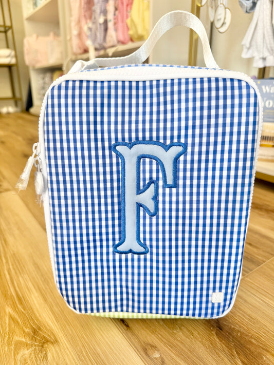 TRVL Blue Patch Insulated Lunchbox- Single Initial Applique