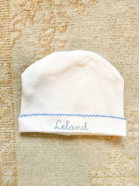 Blue Trim Baby Hat