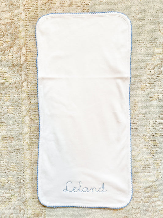 Blue Trim Baby Burp Cloth
