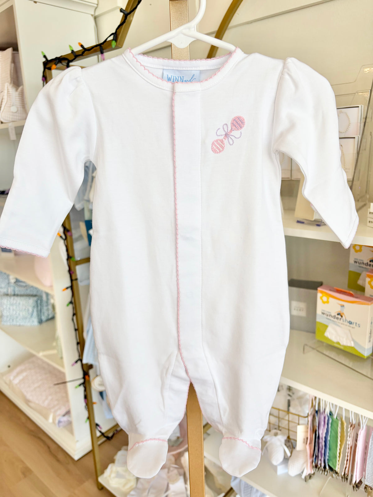 Pink Rattle Hand-Stitched Footie