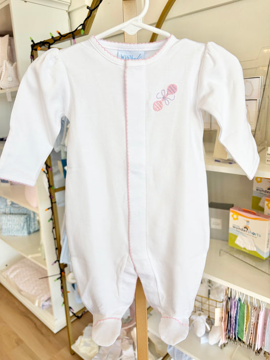 Pink Rattle Hand-Stitched Footie