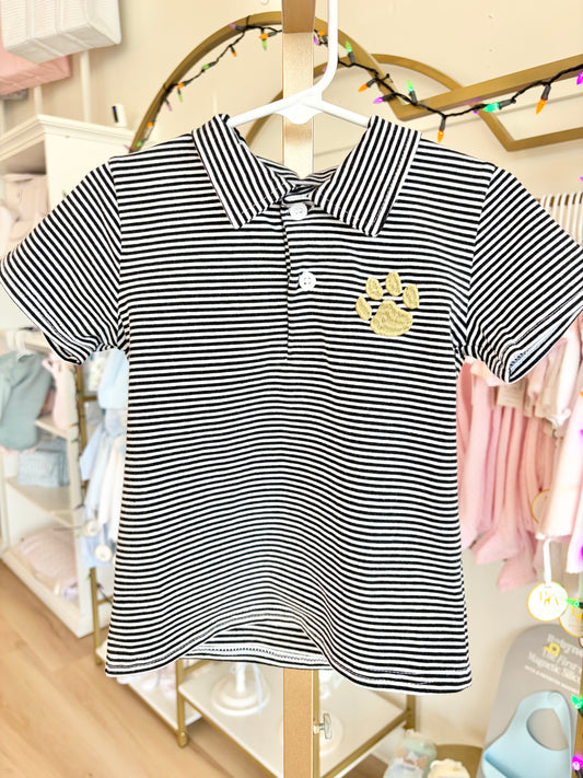 Black Stripe Michael Polo- Gold Panther Paw