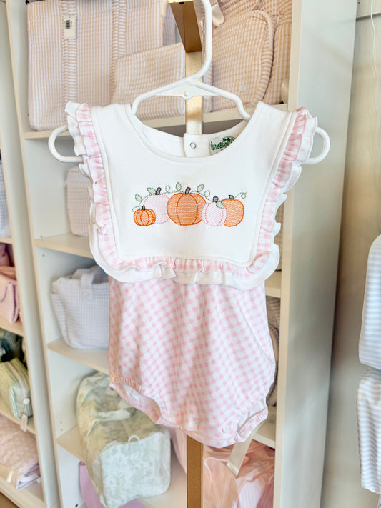Pink Gingham Ruffle Bib Bubble - Pumpkin Design