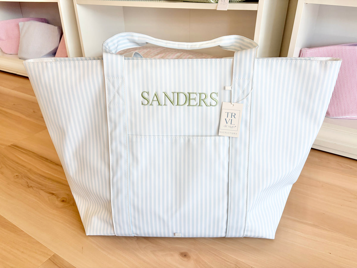 TRVL Blue Stripe XL Tote - Times Font