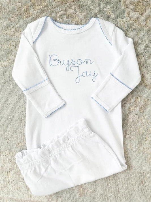 Blue Trim Baby Gown