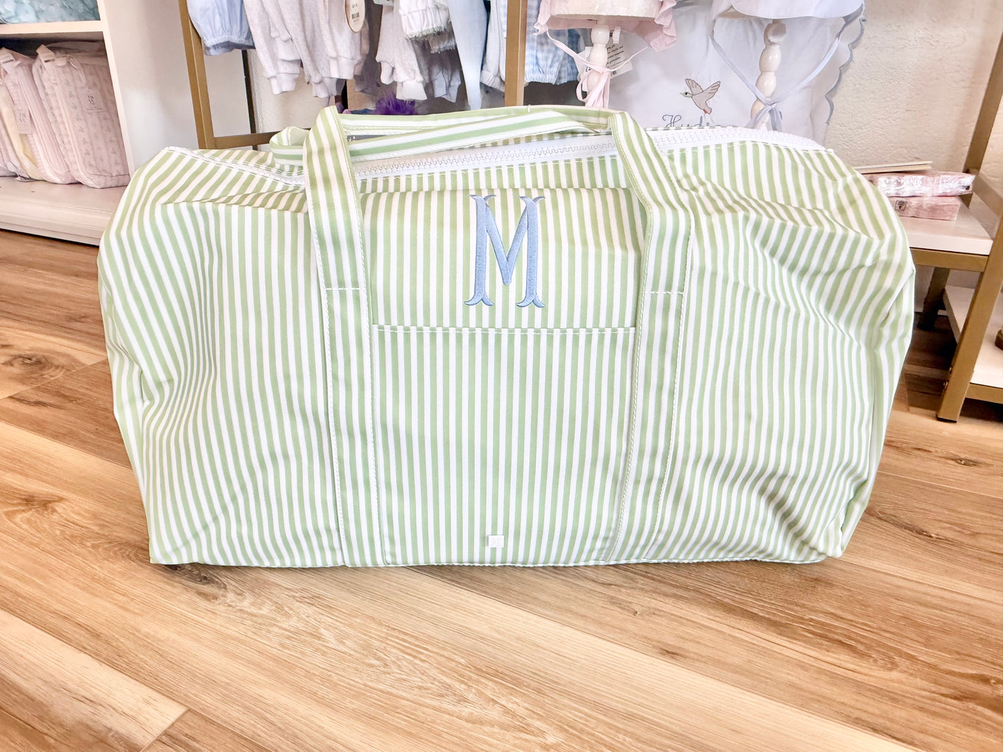 TRVL Sage Stripe XL Weekender- Single Initial