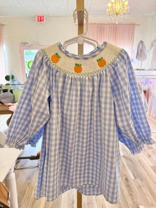 Blue Check Pumpkin Smock Dress