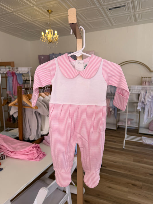 Pink Stripe Collar Footie