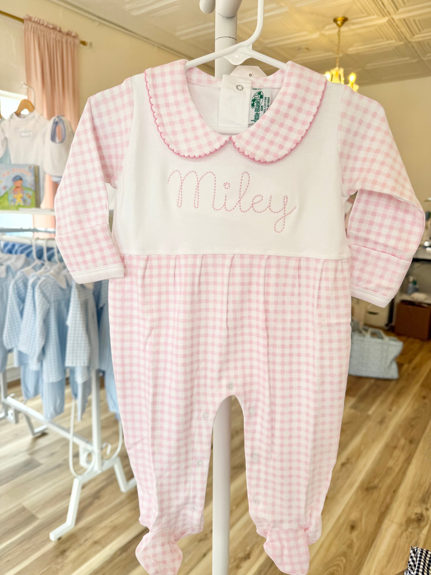 Pink Gingham Collar Footie