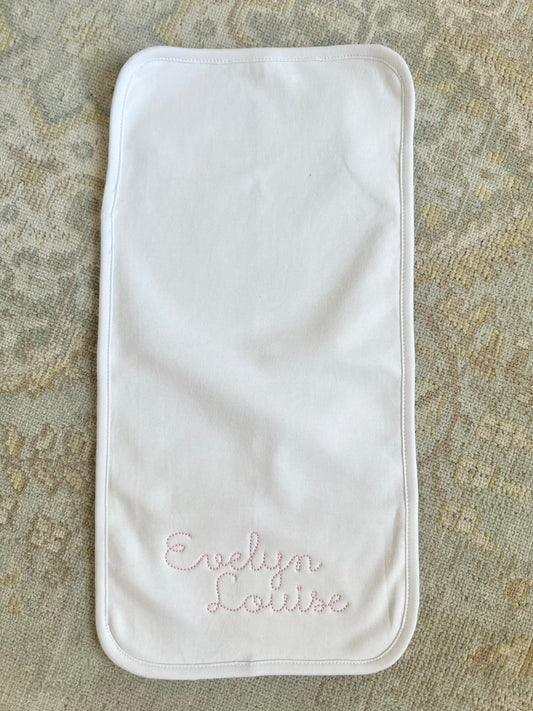 Solid White Burp Cloth Name in Pink