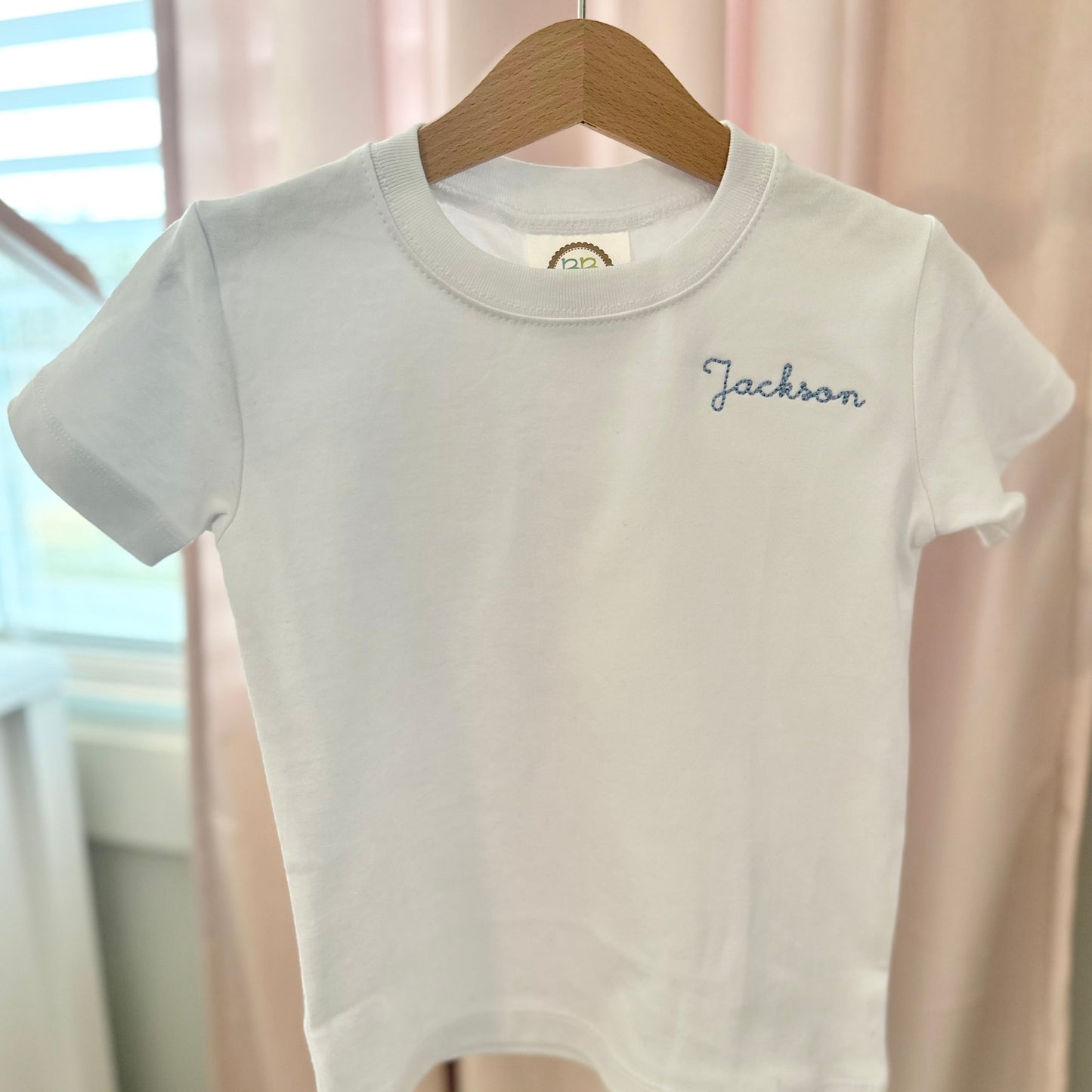 Mini Name in Blue on White Tee