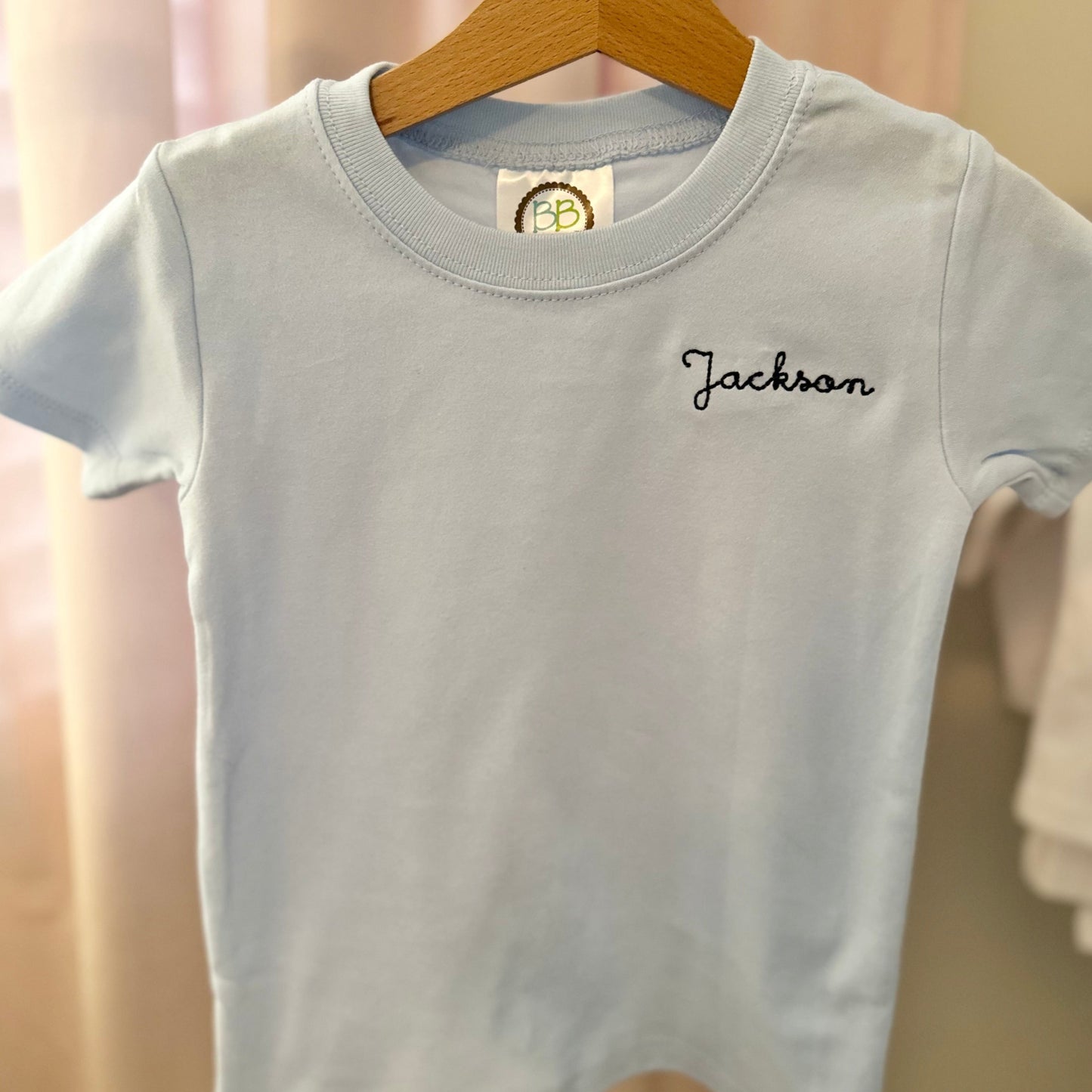 Mini Name in Navy on Blue Tee