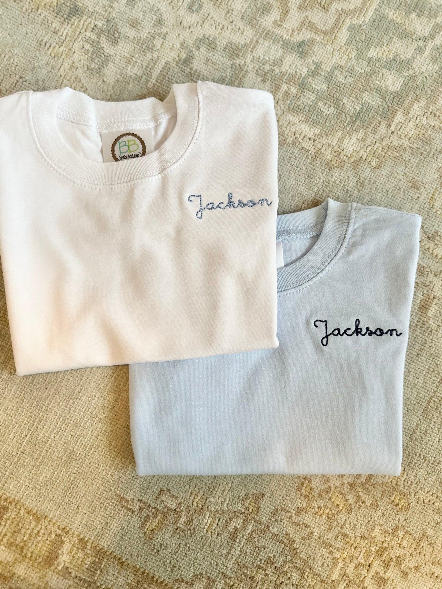 Mini Name in Blue on White Tee